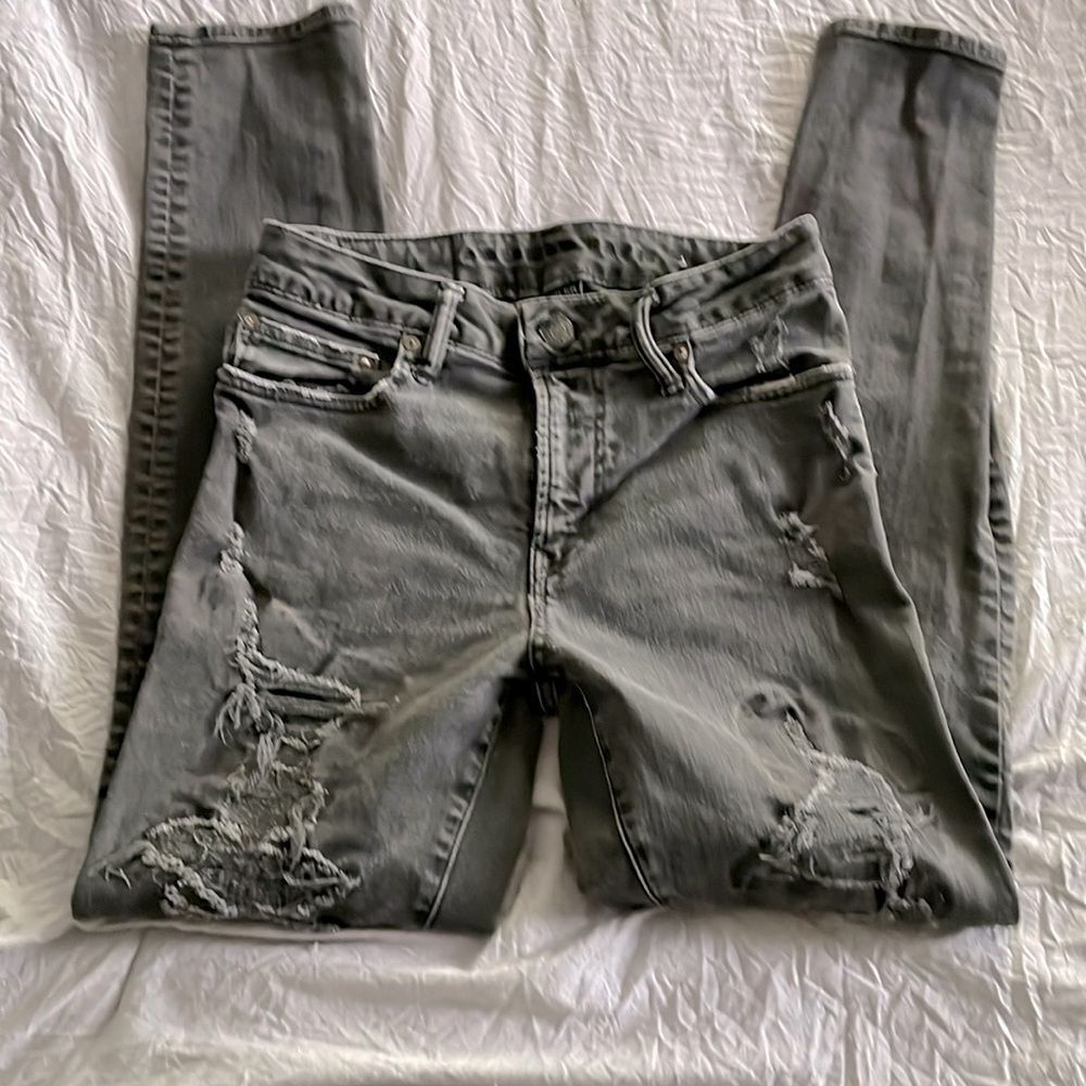 American Eagle Ne(x)t Level Flex Skinny Distressed Jeans Gray 28X30]